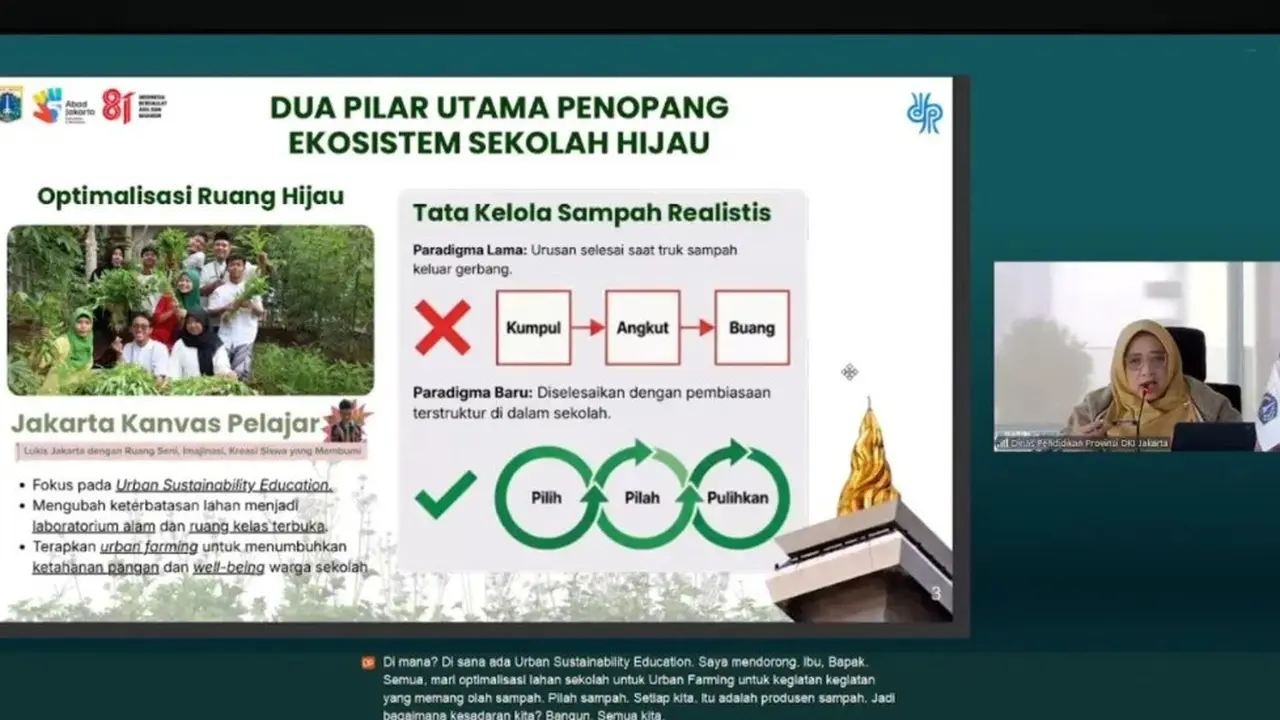Tangkapan layar slide presentasi Kepala Dinas Pendidikan DKI Jakarta Nahdiana dalam seminar daring.
