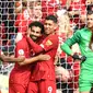 Mohamed Salah merayakan gol Liverpool ke gawang Newcastle United. (AFP/Paul Ellis)