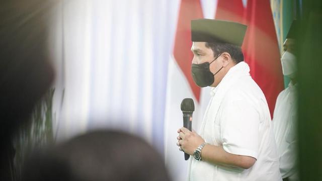 Menteri BUMN Erick Thohir di acara puncak Harlah ke-99 NU di Ponpes Syaichona Moh Cholil, Bangkalan, Jawa Timur. (Dok BUMN)