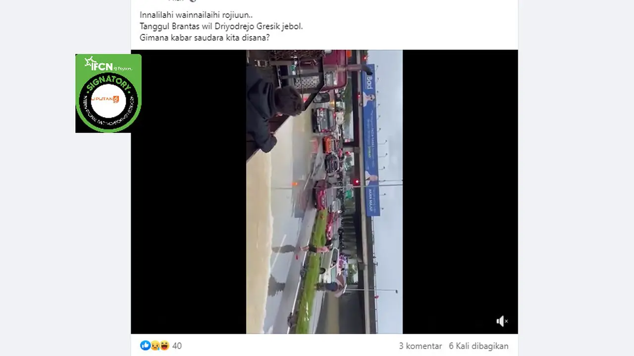 Tangkapan layar klaim video tanggul Gresik jebol