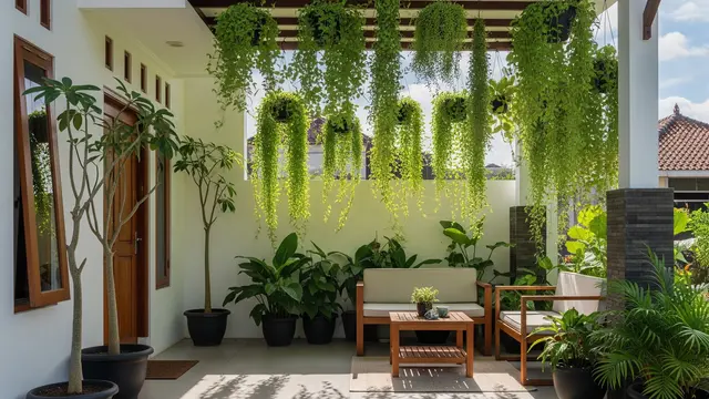 9 Ide Teras Rumah Adem dengan Kombinasi Pohon dan Tanaman Gantung, Ciptakan Nuansa Asri