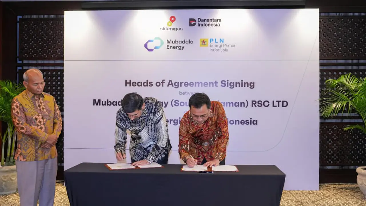 Penandatanganan Heads of Agreement jual beli gas lapangan Laut Andaman oleh Mubadala Energy dengan PLN EPI. (Dok SKK Migas)