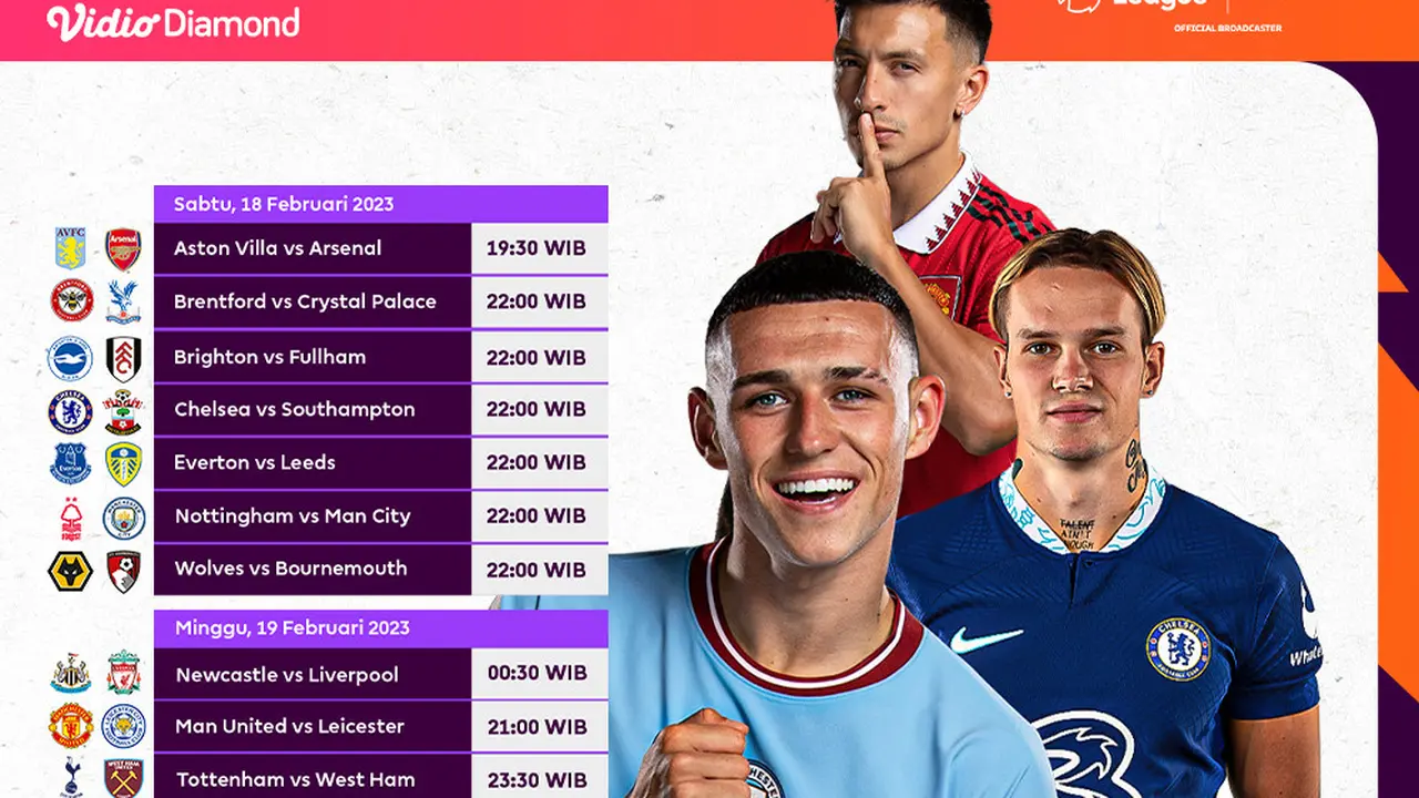 Jadwal Live Streaming Liga Inggris 2022/2023 Matchweek 24 di Vidio, 18 & 19 Februari 2023