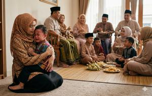 Tips Menangani Anak yang Tantrum saat Silaturahmi Lebaran (Foto: Gemini AI)