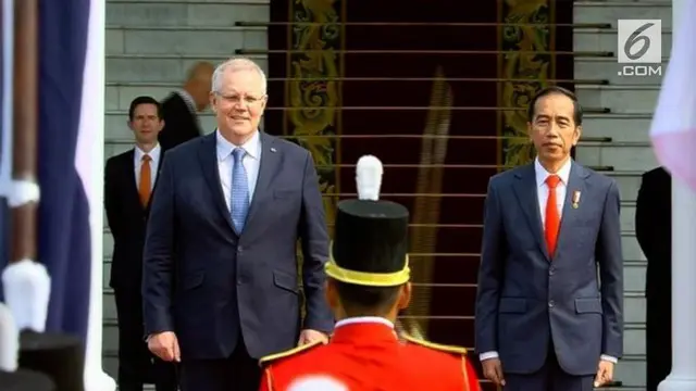 Jokowi menyambut kedatangan PM Australia Scott Morison di Istana Bogor. Kunjungan ke Indonesia adalah kunjungan pertama Scott Morison sejak terpilih sebagai PM Australia