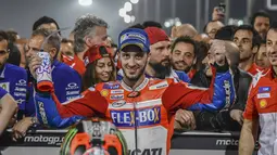 Pabalap Ducati asal Italia, Andrea Dovizioso menempati peringkat ketiga klasemen sementara MotoGP 2017 dengan koleksi 20 poin. (AP/Rafa Marrodan)