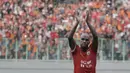 Striker Persija, Reinaldo, merayakan kemenangan Persija atas Persiba pada laga Liga 1 di Stadion Patriot, Bekasi, Jumat  (12/8/2017). Persija menang 2-0 atas Persiba. (Bola.com/M Iqbal Ichsan)