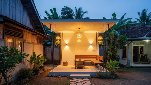 Desain Gazebo Minimalis Modern untuk Lahan Sempit Ukuran 2x2 Meter Model Pencahayaan Sederhana