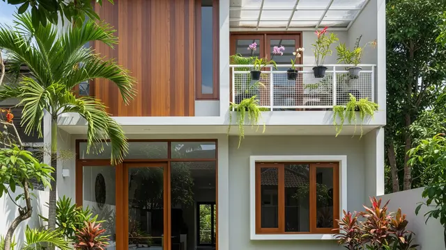 Rumah Tropis Modern dengan Balkon Tanaman
