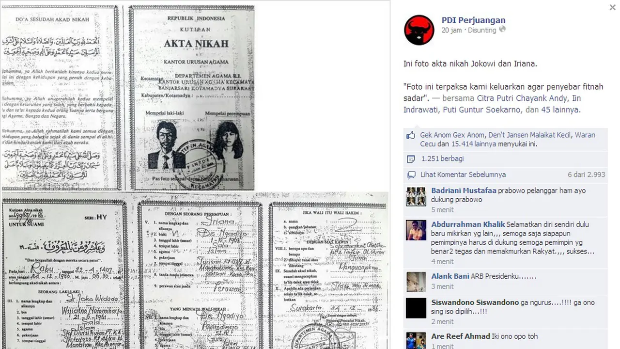 akta nikah Jokowi