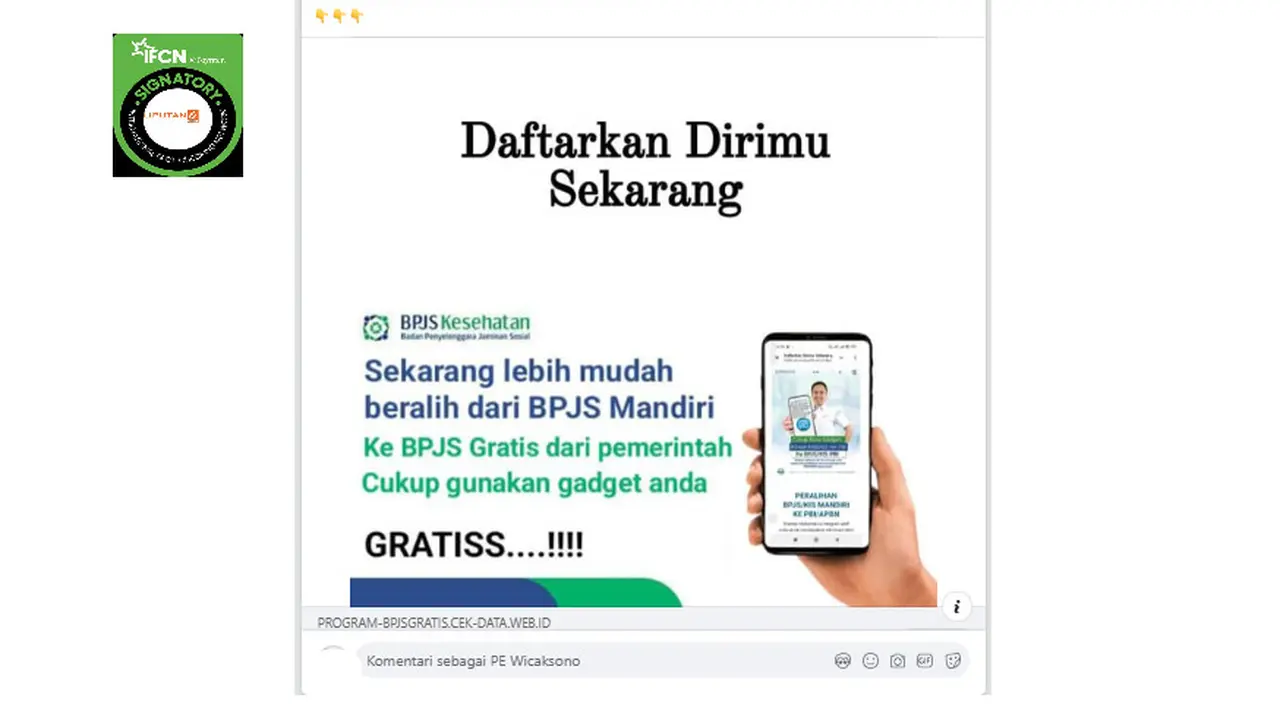 Tangkapan layar klaim link pendaftaran online BPJS gratis