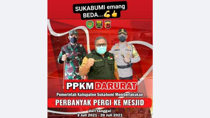 Cek Fakta Liputan6.com menelusuri klaim Pemkab Sukabumi berlakukan perbanyak pergi ke masjid saat PPKM darurat