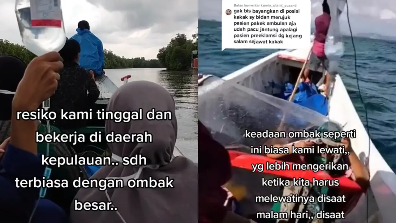 Kisah seorang bidan menerjang ombak untuk mengantarkan pasien ke rumah sakit.