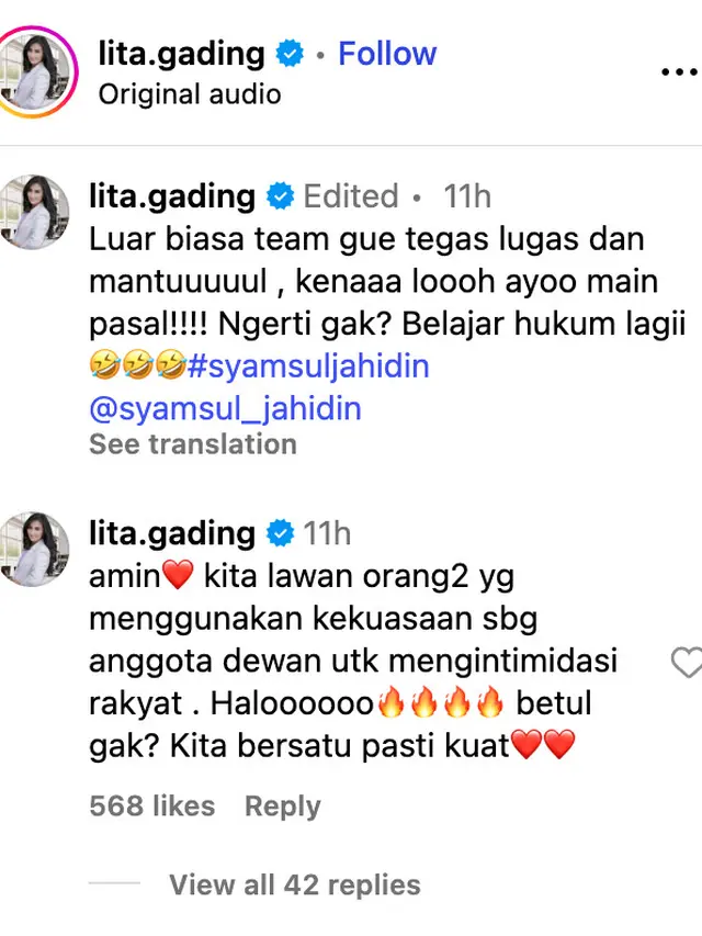 Unggahan Lita Gading. (Foto: Dok. Instagram @lita.gading)