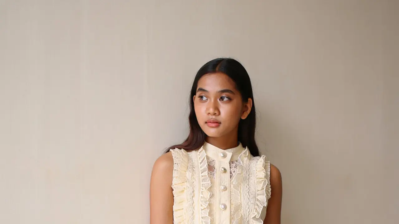 Dress Brokat dengan Aksen Ruffle