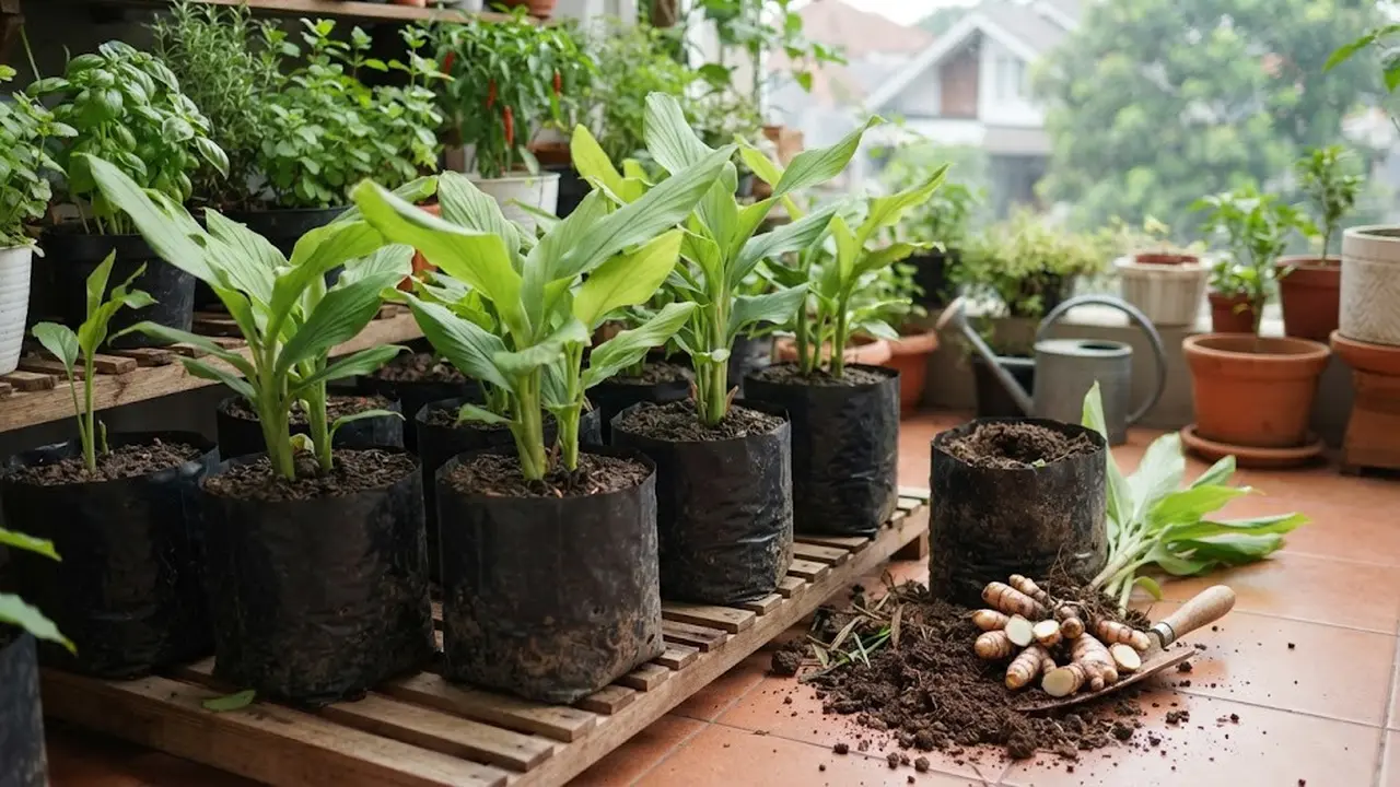 cara menanam kunyit putih di polybag