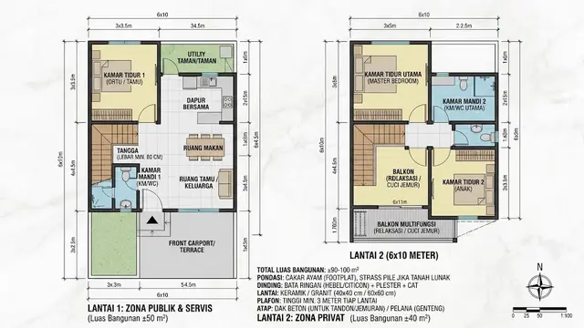 Desain Rumah 6x10 3 Kamar