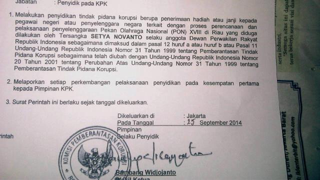 Dokumen Mirip Sprindik Kpk Dengan Tersangka Setya Novanto