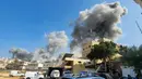 Asap mengepul selama serangan udara Israel di kota Nabatiyeh, Lebanon selatan, pada 16 Oktober 2024. (Abbas Fakih/AFP)