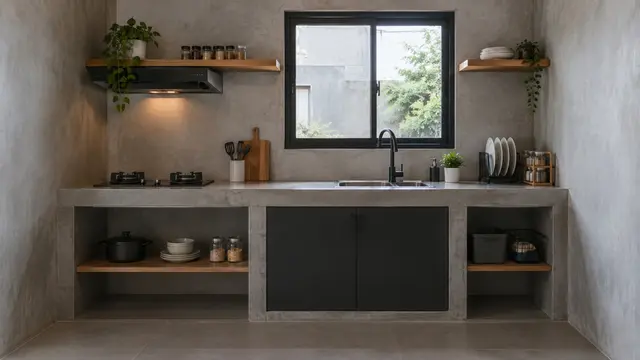 Meja Dapur Beton dengan Finishing Semen