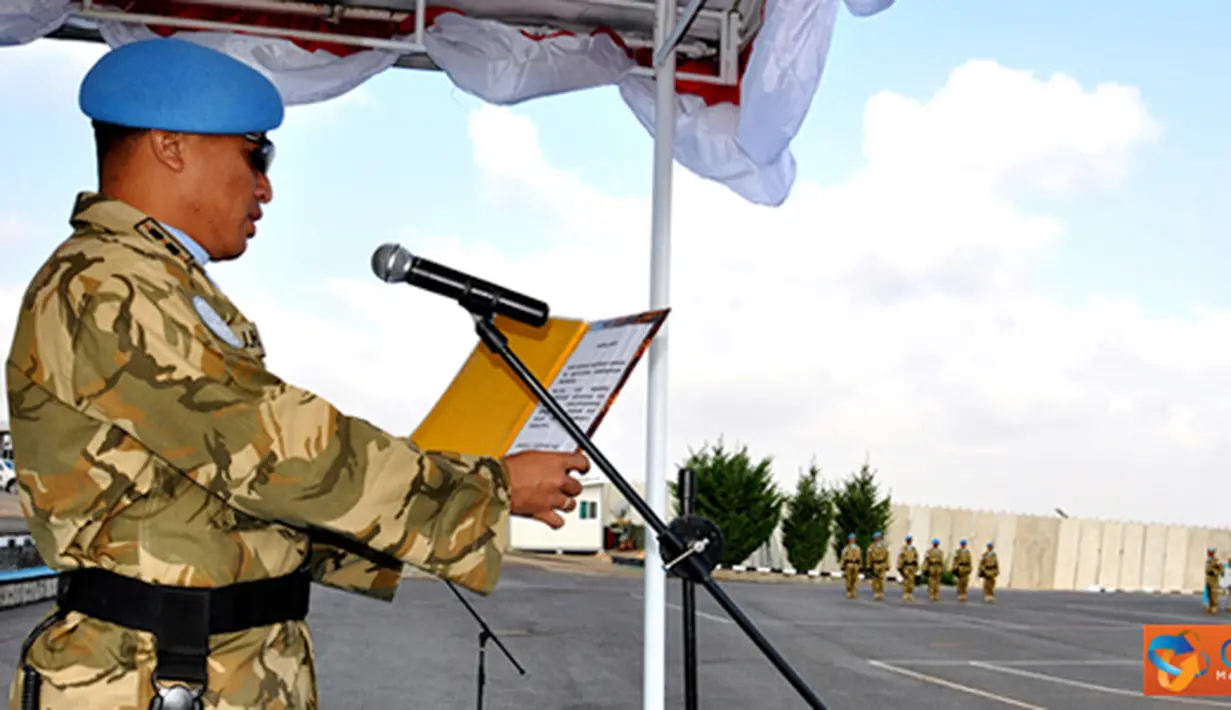 Citizen6, Lebanon: Dalam upacara tersebut Wadansatgas Konga XXIII-F/UNIFIL, Letkol Mar FJH bertindak sebagai Inspektur Upacara. (Pengirim: Badarudin Bakri).