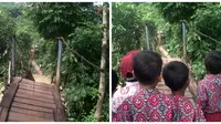 Jembatan gantung di Lebak, Banten, putus. (Liputan6.com/Yandhi Deslatama)