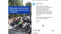 Viral sebuah barrier atau pembatas&nbsp;jalur Transjakarta dengan&nbsp;jalan utama dirobohkan pengendara motor di Jalan Yos Sudarso arah Kelapa Gading, Jakarta Utara. (Instagram)