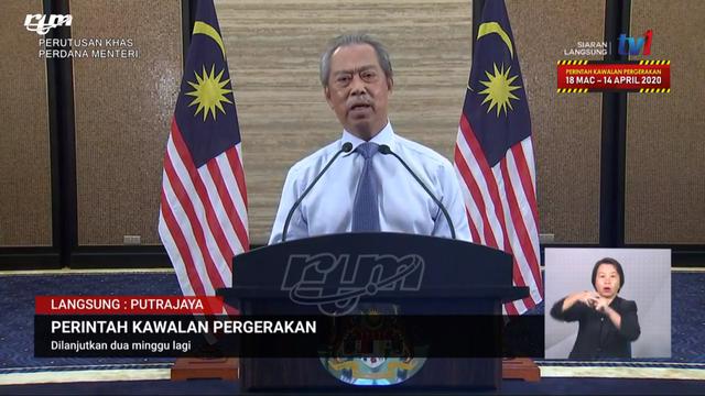 PM Malaysia Muhyiddin Yassin mengumumkan aturan lockdown pada 10 April 2020.