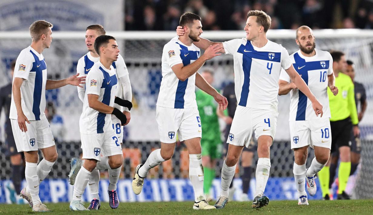 Finlandia memperkecil ketinggalan lewat tandukan Arttu Hoskonen pada menit ke-87. (Jonathan NACKSTRAND/AFP)