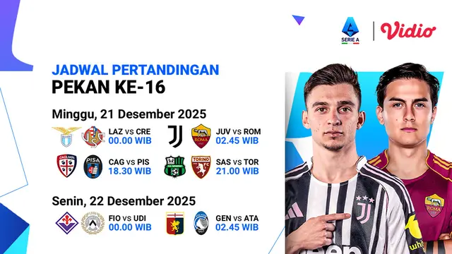 Jadwal Liga Italia 2025/26 Matchweek 16