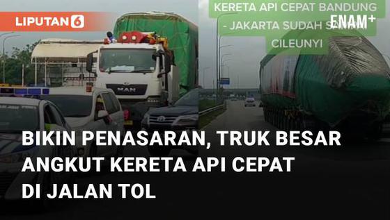 VIDEO: Bikin Penasaran, Truk Besar Angkut Kereta Api Cepat di Jalan Tol