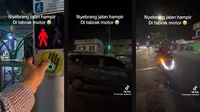 Para pengendara tidak peduli dengan lampu lalu lintas hingga hampir ditabrak motor saat menyebrang jalan