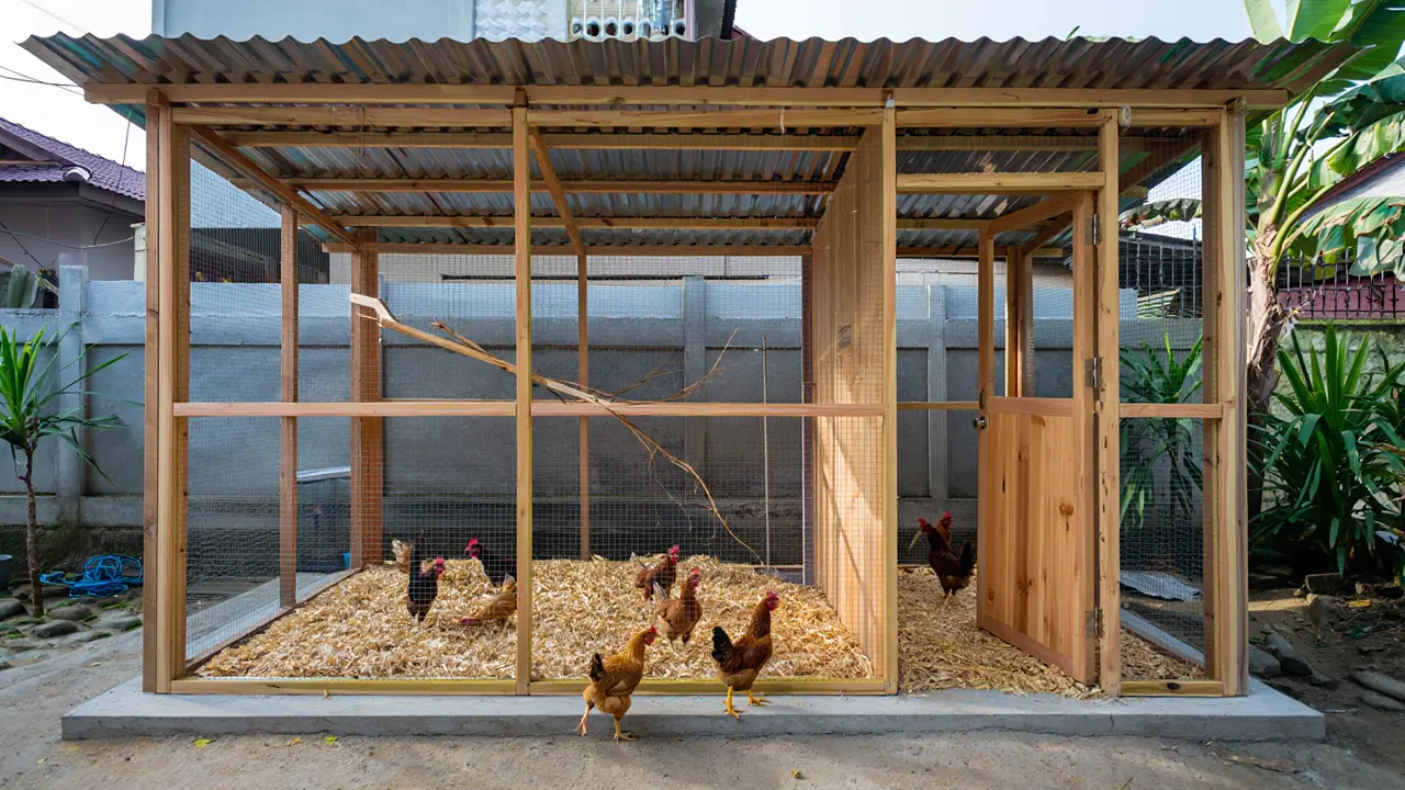Ide kandang ternak ayam ukuran 2x2 meter di belakang rumah (Foto: Reve Art AI)