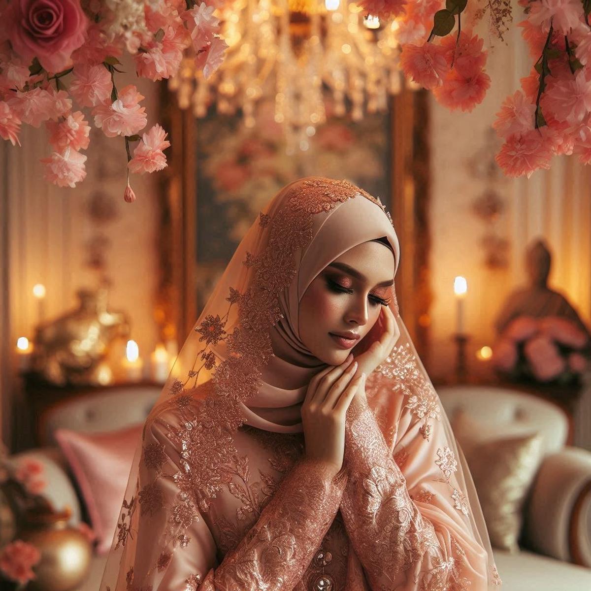 Desain Gamis Lebaran 2025 Peach Blossom