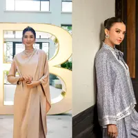 Tampil elegan dan minimalis, kaftan satin warna cream polos seperti yang dikenakan Mikha Tambayong satu ini bisa jadi pilihan. [@miktambayong]