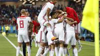 Timnas Spanyol takluk 1-2 saat bersua Maroko dalam pertandingan ketiga Grup B, di Stadion Kaliningrad, Selasa (26/6/2018) dini hari WIB. (AP/Petr David Josek)