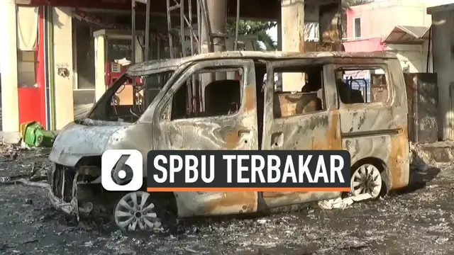 SPBU di Cipayung Jakarta TImur terbakar hari Jumat (11/10). Api berasal dari kendaraan minibus yang sedang mengisi bahan bakar.