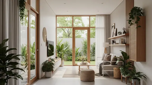 Model Ruang Tamu Rumah Subsidi yang Simpel tapi Tetap Modern Gaya Tropis