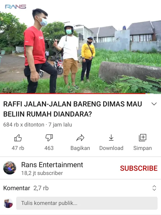 Unggahan Raffi Ahmad. (Foto: YouTube RANS Entertainment)