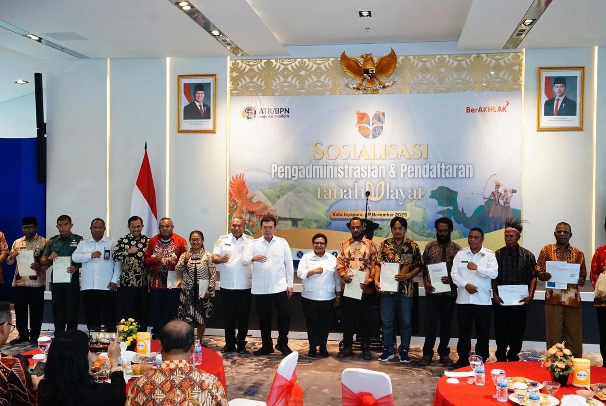 Wamendagri Ribka Haluk pada acara Sosialisasi Pengadministrasian dan Pendaftaran Tanah Ulayat Provinsi Papua Tahun 2025