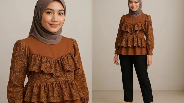Model Blouse Batik Kombinasi Polos/Ilustrasi gambar oleh AI