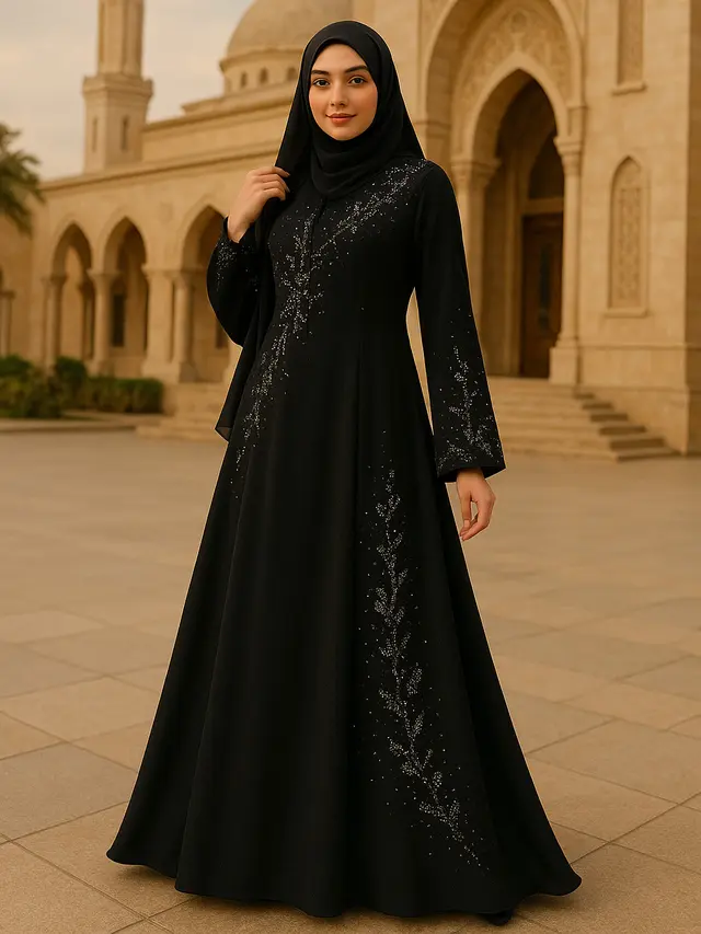 Model Gamis Syari A-Line Hitam Mewah