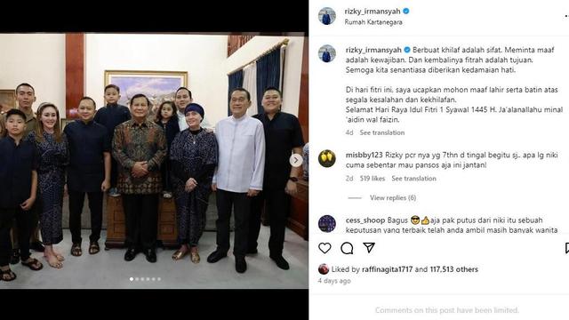 Rizky Irmasnyah tutup kolom komentar. (Instagram.com/@rizky_irmansyah)