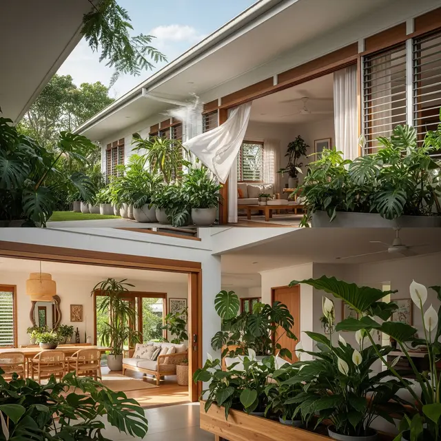 Desain Rumah Adem dengan Ventilasi Silang dan Tanaman Indoor (Gemini AI)