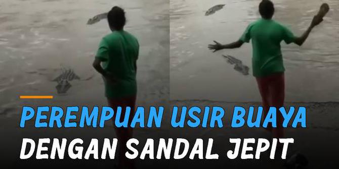 VIDEO: Usir Buaya, Aksi Berani Seorang Perempuan Saat di Pinggir Sungai