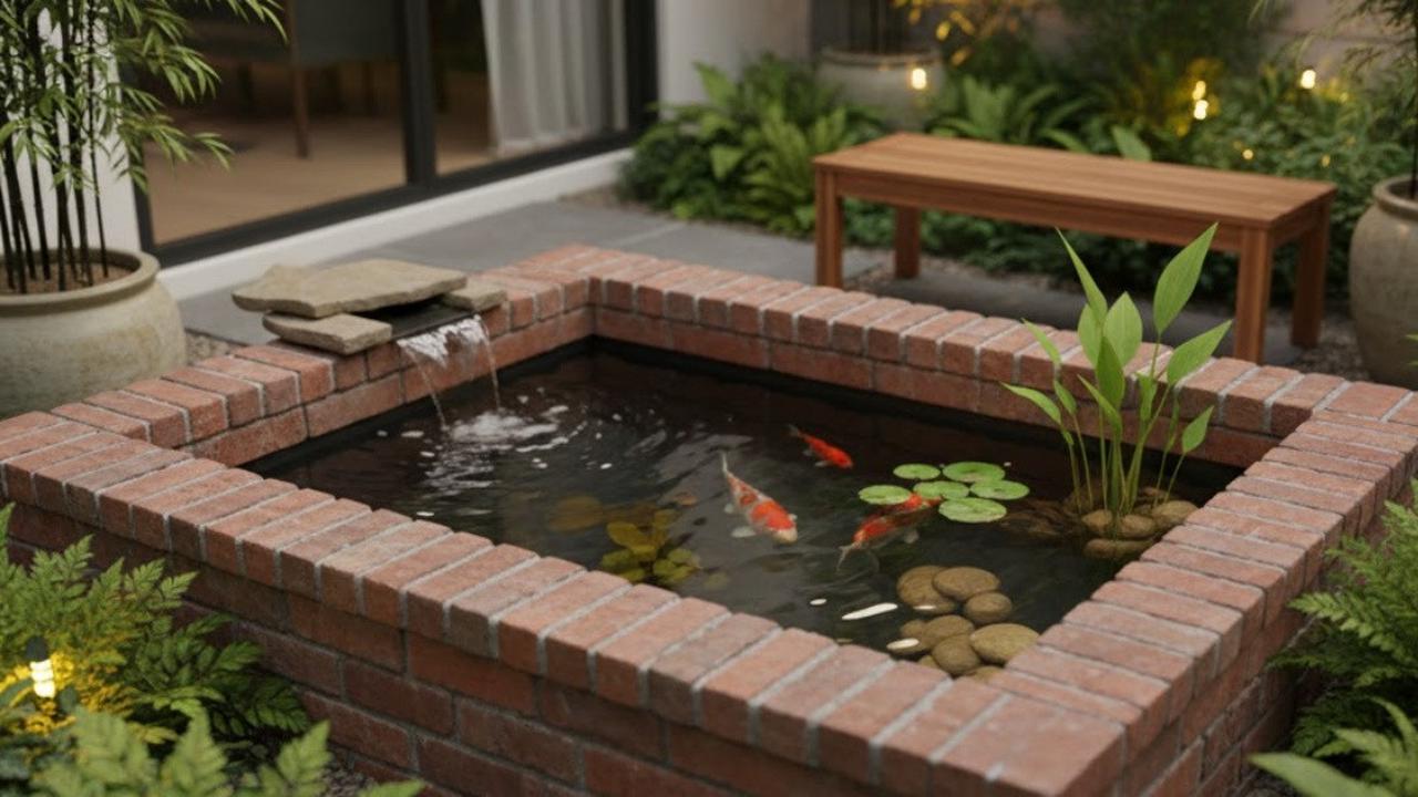 7 Desain Kolam Ikan Batu Bata Kecil yang Cocok untuk Halaman Sempit, Asri  dan Menenangkan