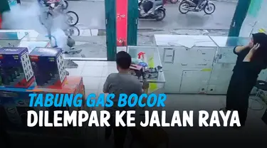 TABUNG GAS BOCOR, EH MALAH DILEMPAR KE JALAN RAYA