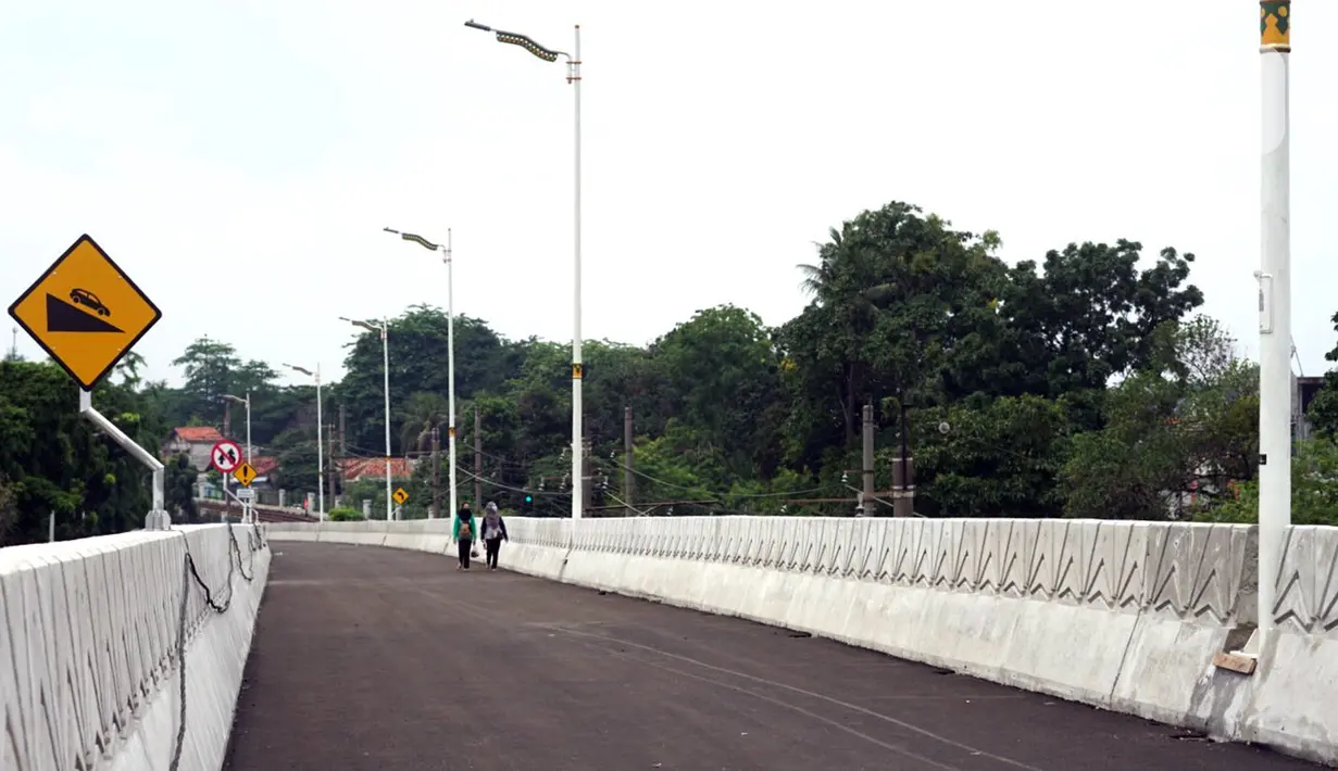 Warga berjalan di Flyover Lenteng Agung yang hampir rampung pengerjaannya, Jakarta Selatan, Rabu (4/11/2020). Kepala Dinas Bina Marga DKI Jakarta Hari Nugroho mengatakan warga bisa menikmati Flyover Lenteng Agung dan Tanjung Barat mulai awal 2021. (Liputan6.com/Immanuel Antonius)