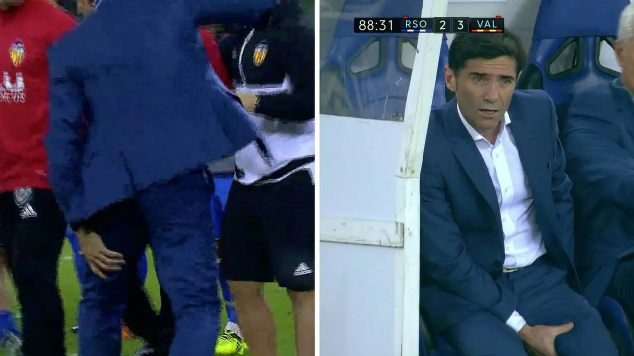 Pelatih Valencia, Marcelino García Toral, cedera saat merayakan gol pemainnya