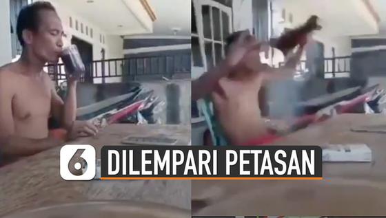 VIDEO: Apes, Pria Dilempar Petasan Saat Ngopi